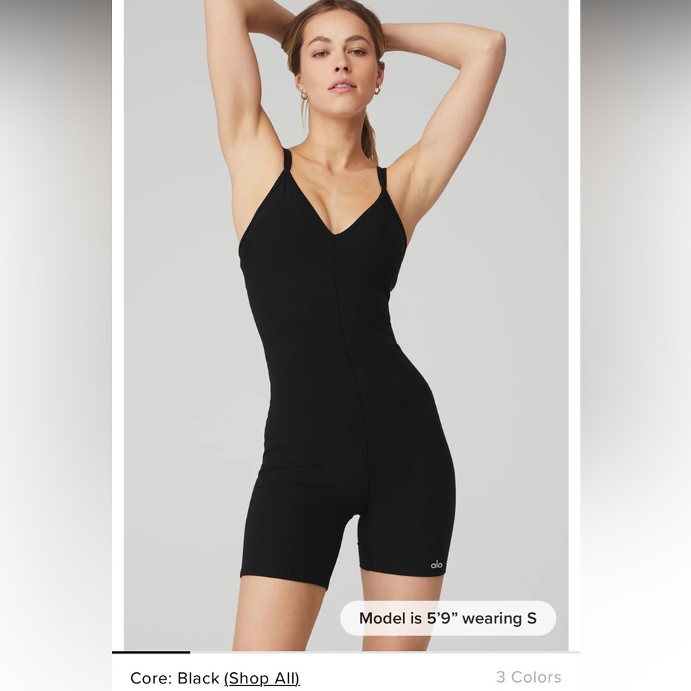 ALO Yoga Black V-Neck Sleeveless Bodysuit Romper